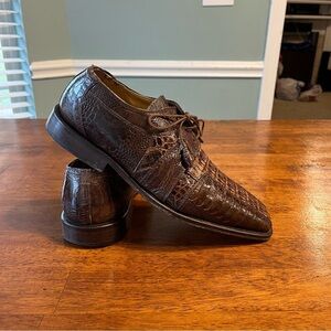 David Eden Dark Brown Crocodile Ostrich Leather Oxfords 10.5